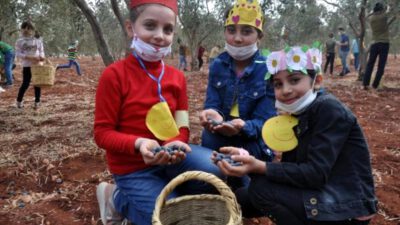 Yetim çocuklar barış ve kardeşlik için zeytin topladı