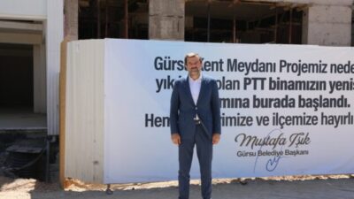 GÜRSU’NUN YENİ PTT HİZMET BİNASI HIZLA YÜKSELİYOR