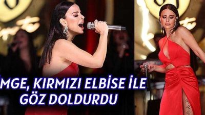 Simge kırmızı elbisesiyle de göz doldurdu