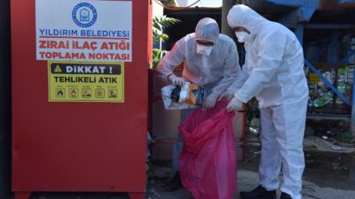 YILDIRIM’DA 580 KİLOGRAM ZİRAİ İLAÇ ATIK KUTUSU TOPLANDI