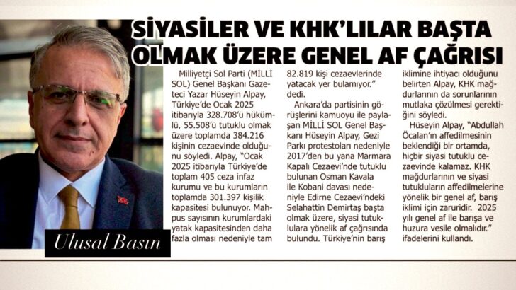 Alpay: KHK’lılar ve siyasi tutuklular için af barışa ve huzura vesile olur