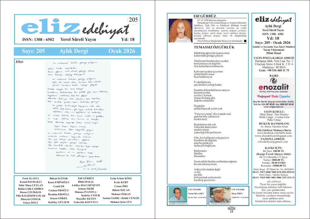 eliz edebiyat DERGİSİ’nin 205. SAYISI ÇIKTI!