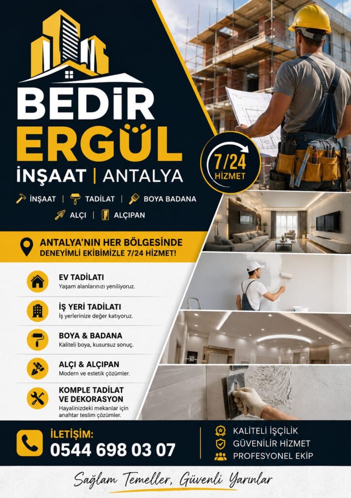 Bedir Ergül İnşaat Antalya’da Boya Badana ve Tadilat Hizmetleriyle Dikkat Çekiyor